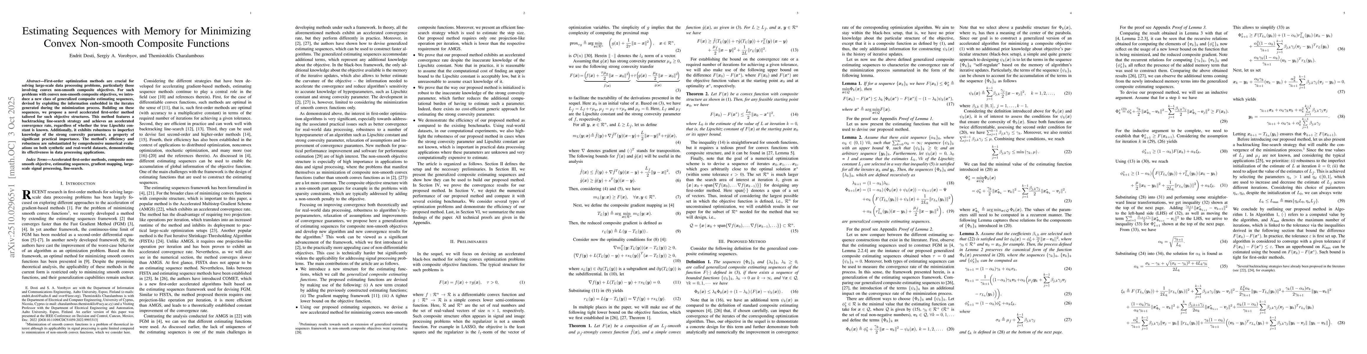 Thumbnail for Estimating Sequences with Memory for Minimizing Convex Non-smooth
  Composite Functions