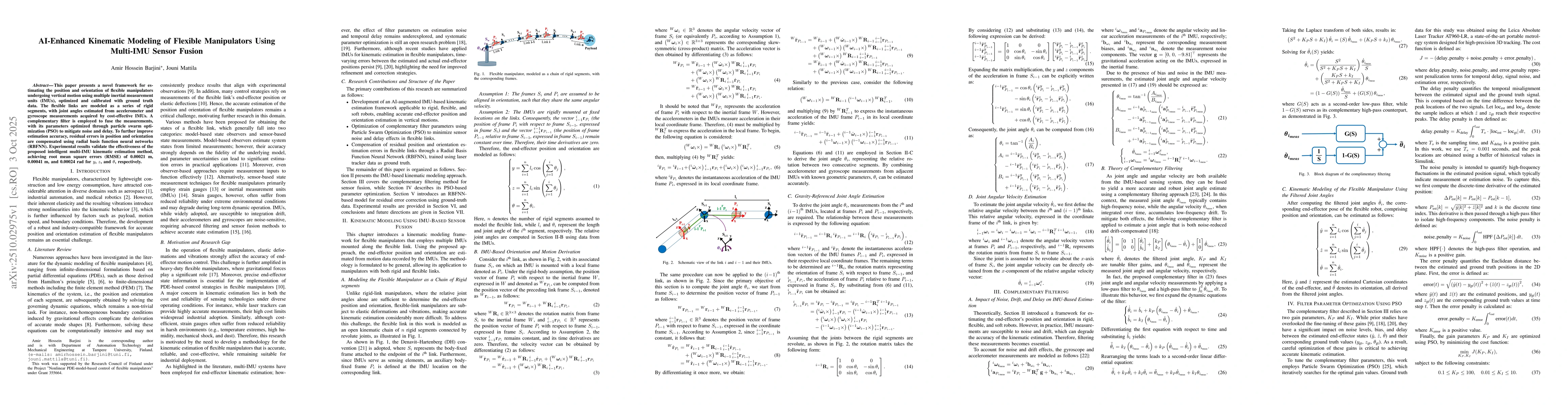 Thumbnail for AI-Enhanced Kinematic Modeling of Flexible Manipulators Using Multi-IMU
  Sensor Fusion