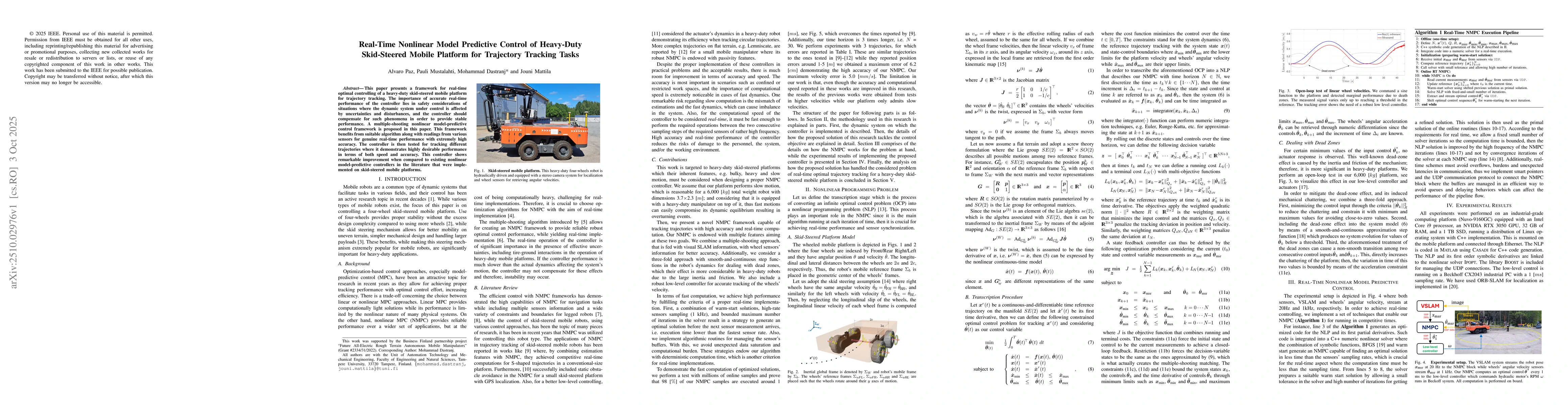 Thumbnail for Real-Time Nonlinear Model Predictive Control of Heavy-Duty Skid-Steered
  Mobile Platform for Trajectory Tracking Tasks