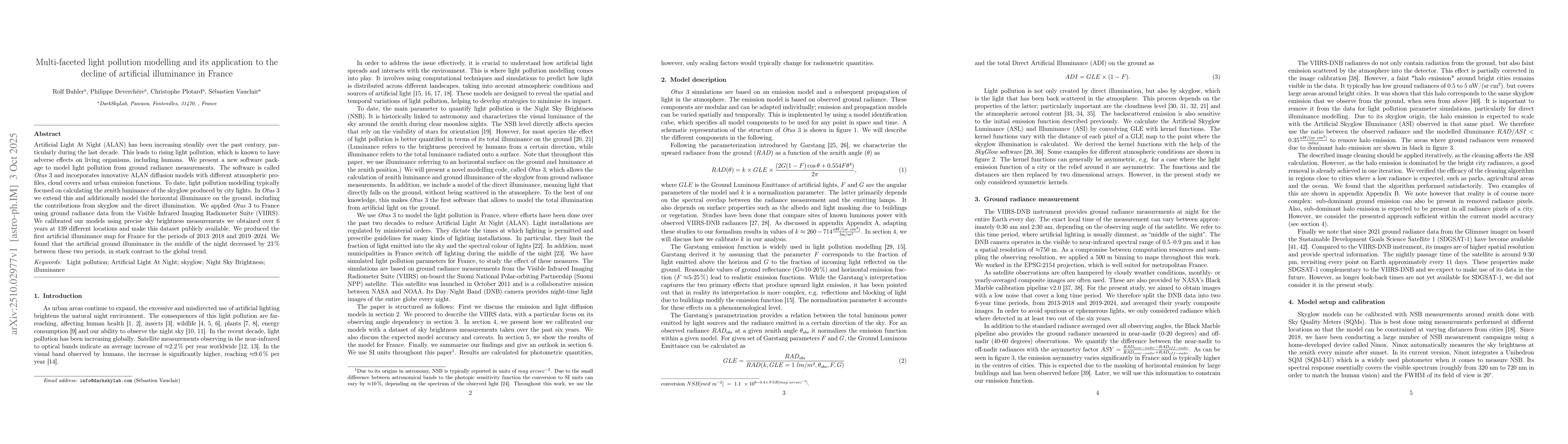 Thumbnail for Multi-faceted light pollution modelling and its application to the
  decline of artificial illuminance in France