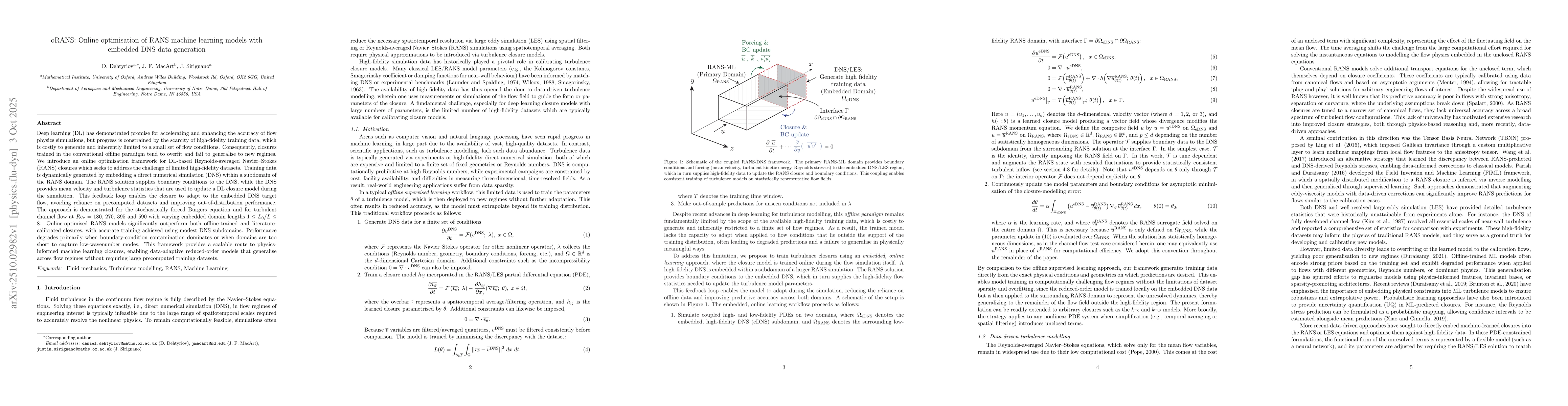 Thumbnail for oRANS: Online optimisation of RANS machine learning models with embedded
  DNS data generation