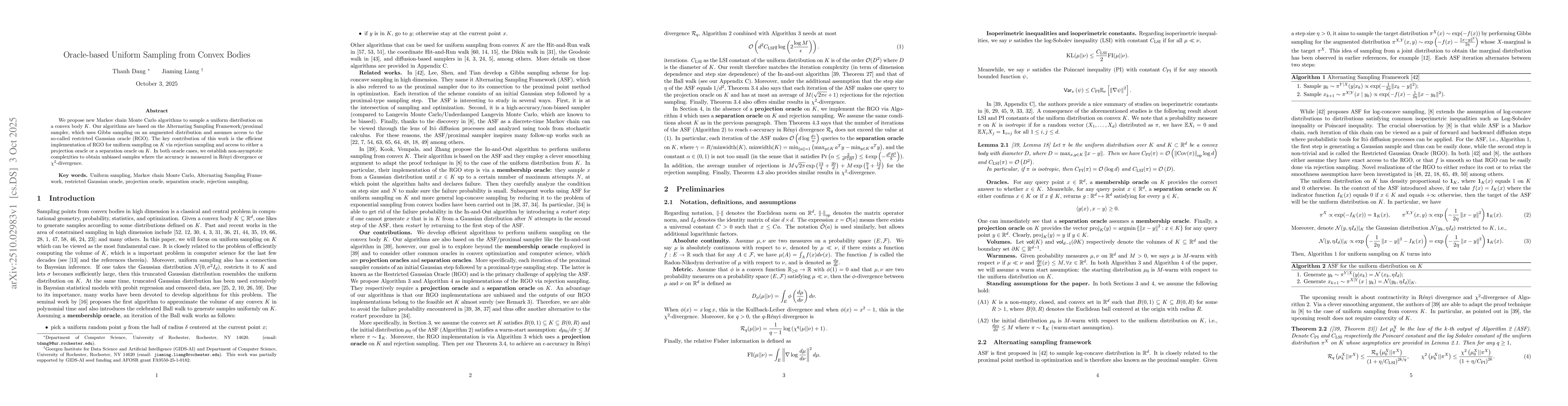 Thumbnail for Oracle-based Uniform Sampling from Convex Bodies
