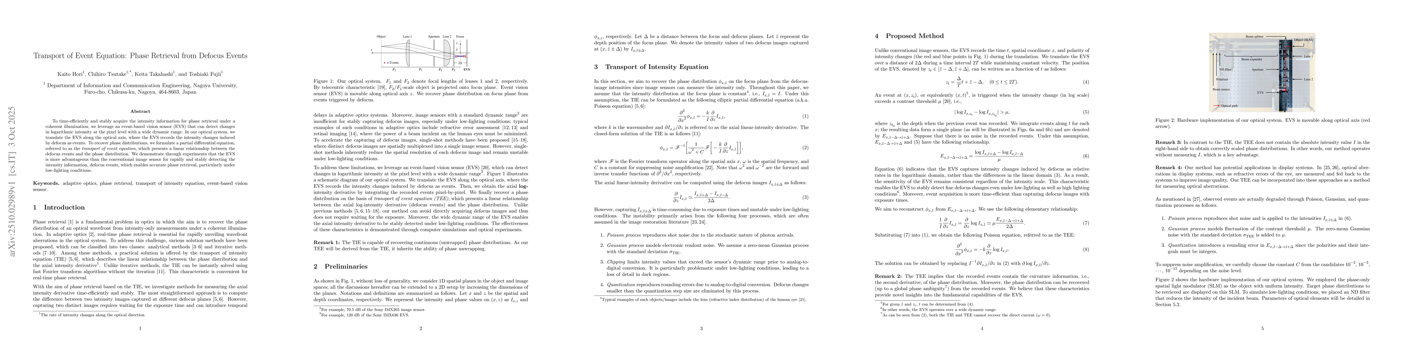 Thumbnail for Transport of Event Equation: Phase Retrieval from Defocus Events