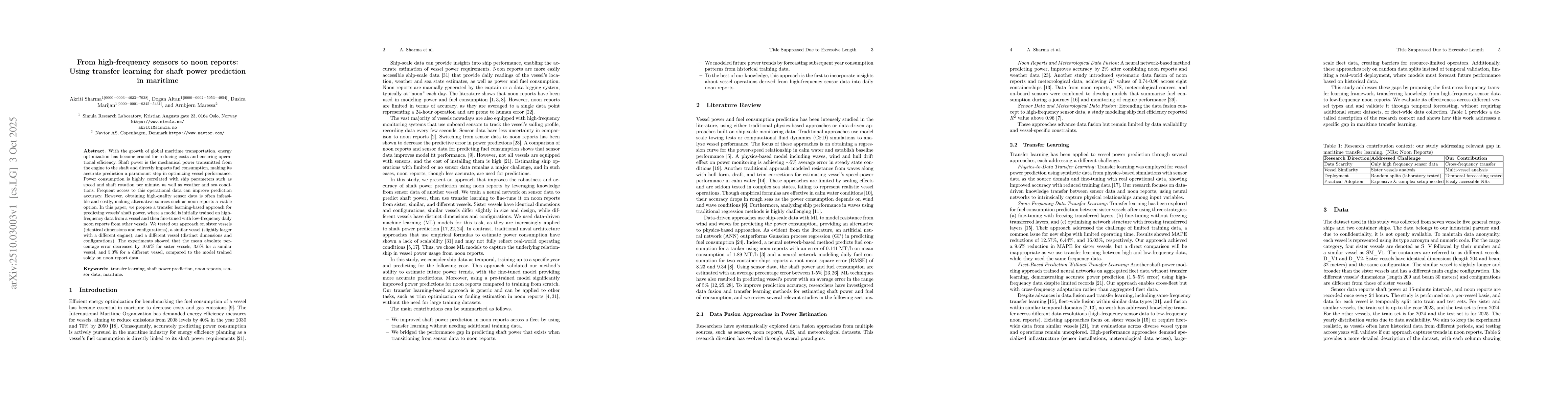 Thumbnail for From high-frequency sensors to noon reports: Using transfer learning for
  shaft power prediction in maritime