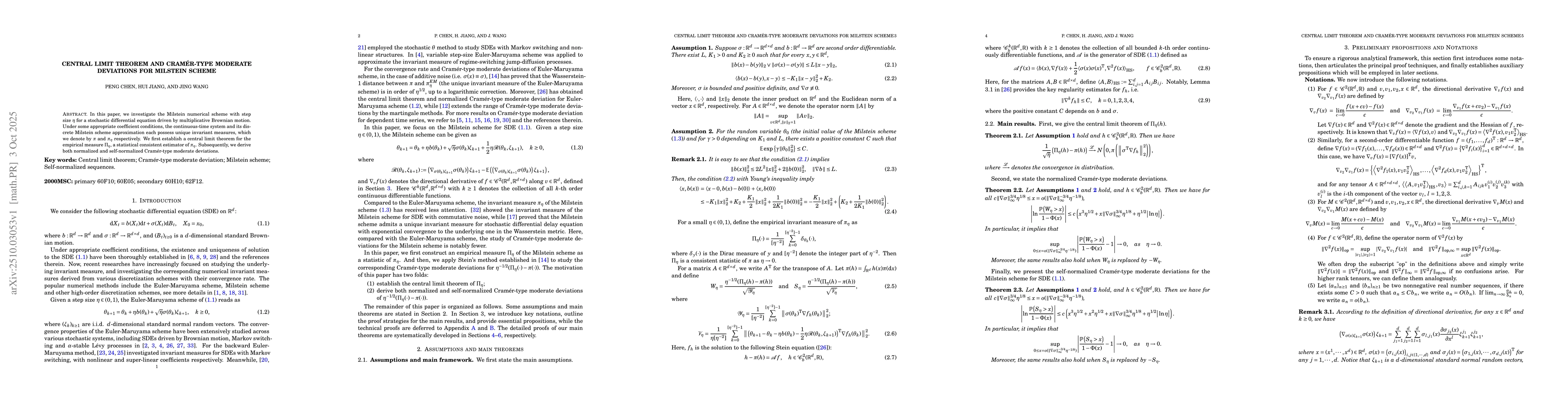 Thumbnail for Central limit theorem and Cramér-type moderate deviations for
  Milstein scheme