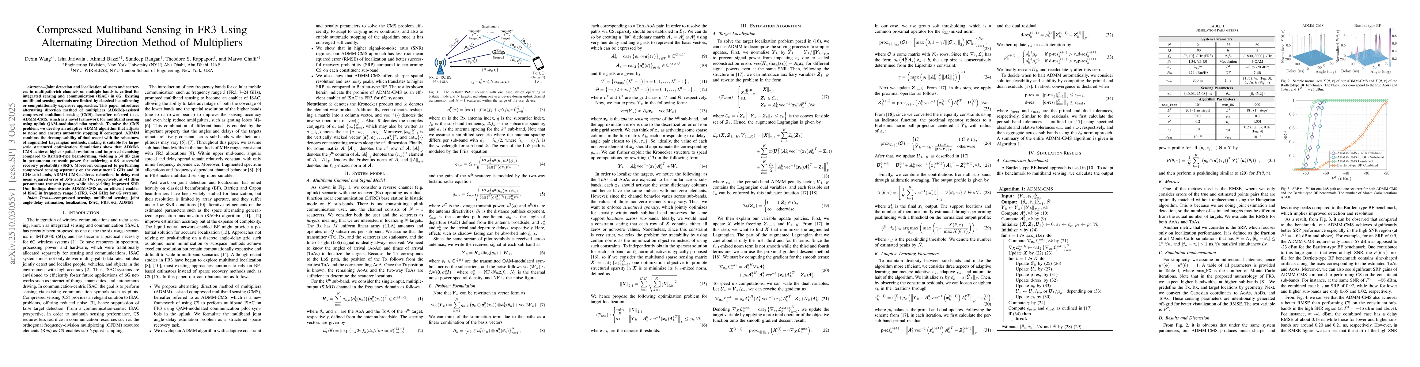 Thumbnail for Compressed Multiband Sensing in FR3 Using Alternating Direction Method
  of Multipliers