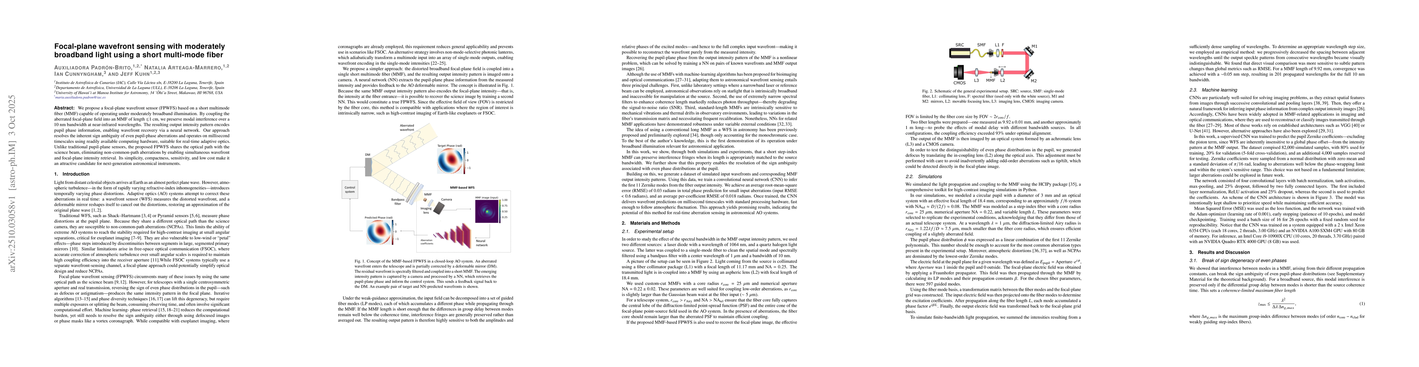 Thumbnail for Focal-plane wavefront sensing with moderately broadband light using a
  short multi-mode fiber