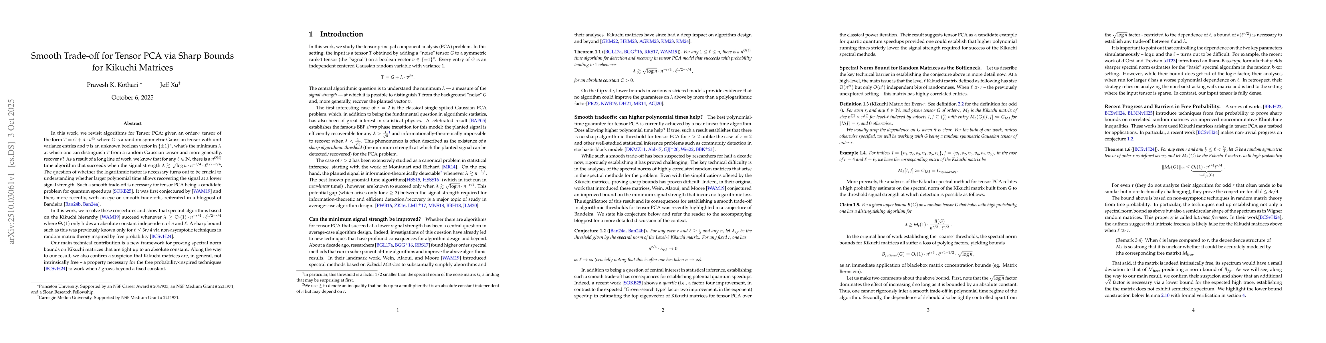 Thumbnail for Smooth Trade-off for Tensor PCA via Sharp Bounds for Kikuchi Matrices