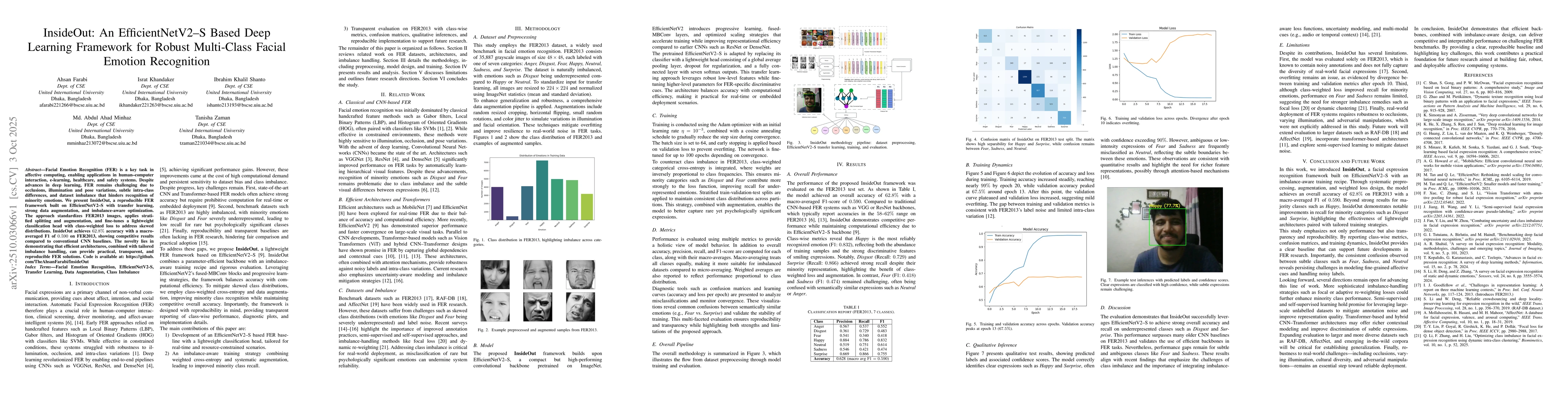 Thumbnail for InsideOut: An EfficientNetV2-S Based Deep Learning Framework for Robust
  Multi-Class Facial Emotion Recognition