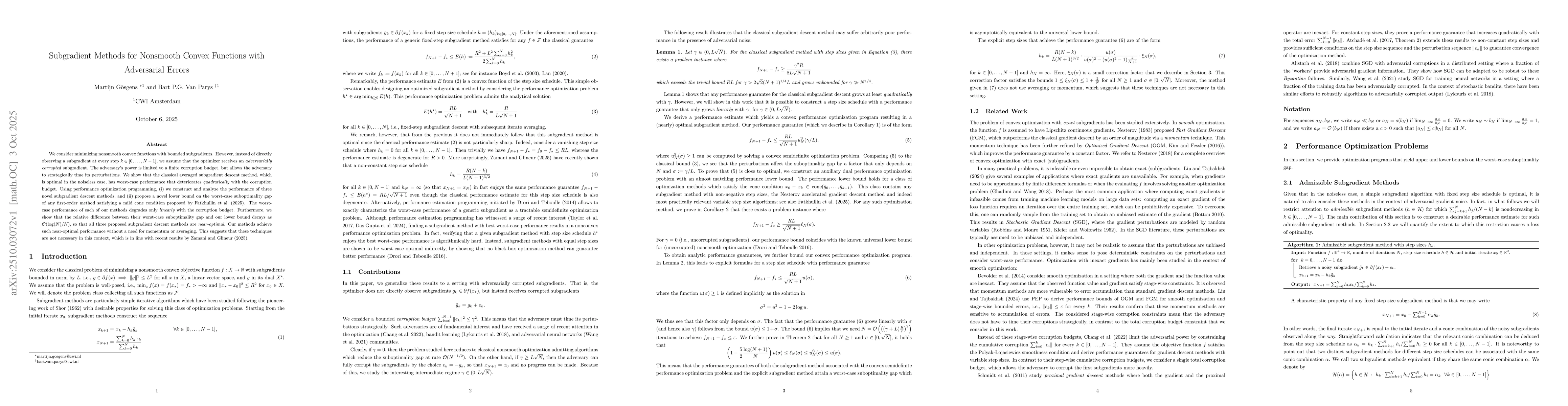 Thumbnail for Subgradient Methods for Nonsmooth Convex Functions with Adversarial
  Errors