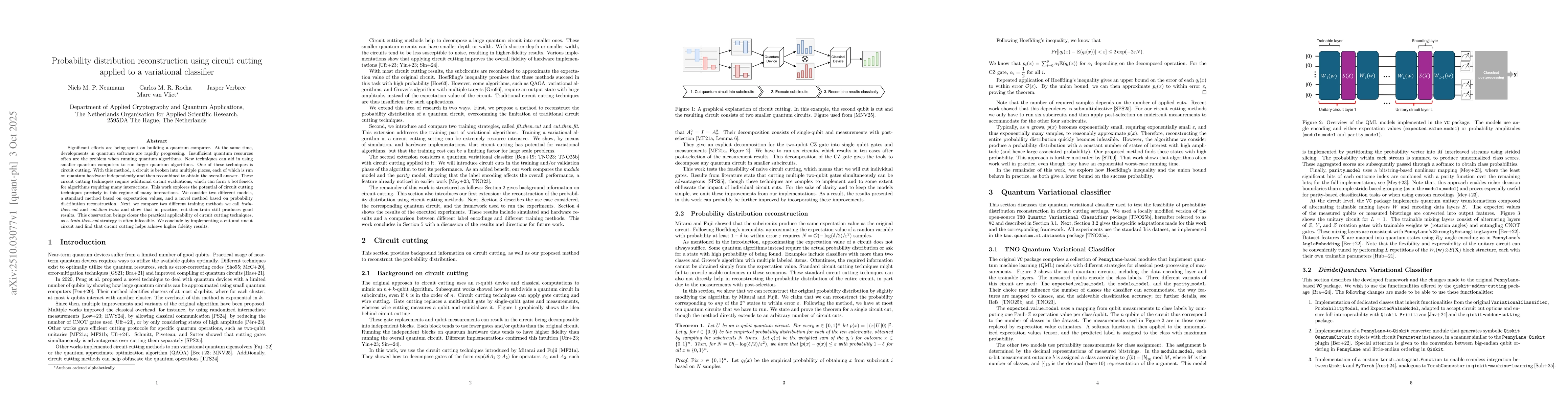 Thumbnail for Probability distribution reconstruction using circuit cutting applied to
  a variational classifier