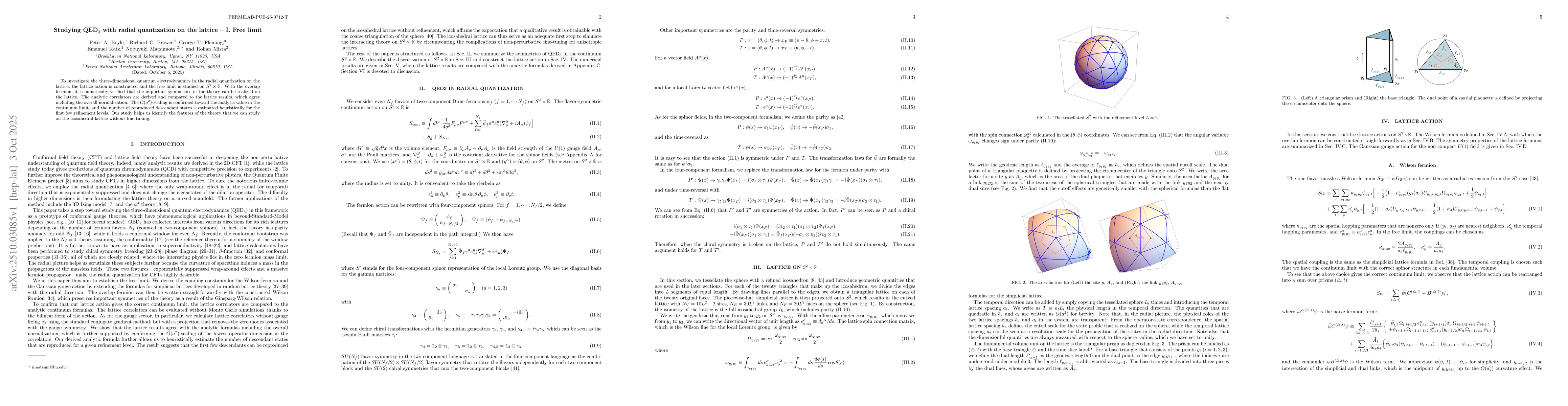 Thumbnail for Studying $\textrm{QED}_3$ with radial quantization on the lattice -- I.
  Free limit