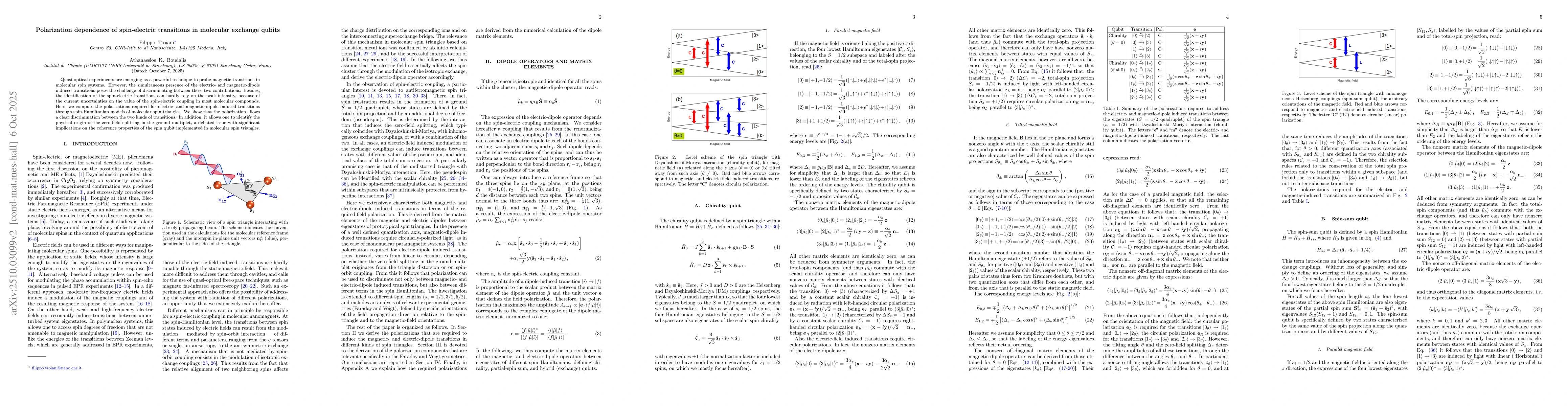 Thumbnail for Polarization dependence of spin-electric transitions in molecular
  exchange qubits