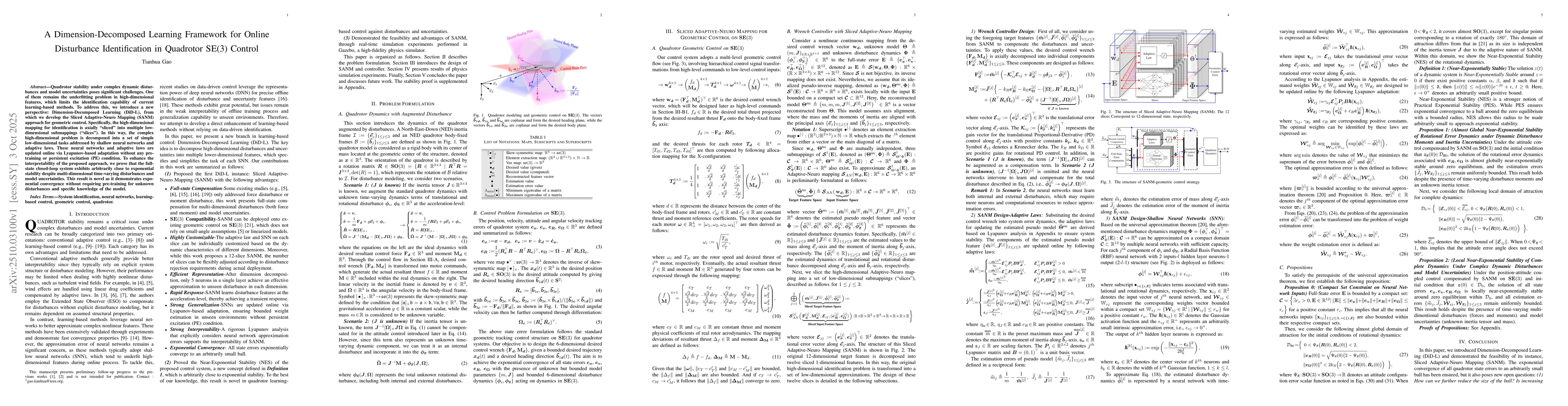 Thumbnail for A Dimension-Decomposed Learning Framework for Online Disturbance
  Identification in Quadrotor SE(3) Control