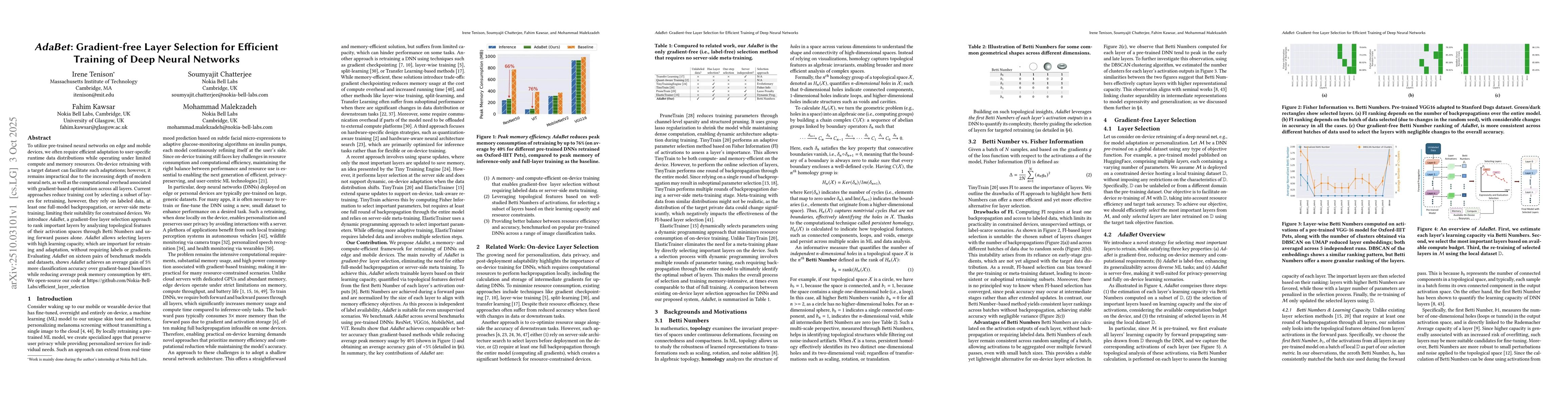 Thumbnail for AdaBet: Gradient-free Layer Selection for Efficient Training of Deep
  Neural Networks