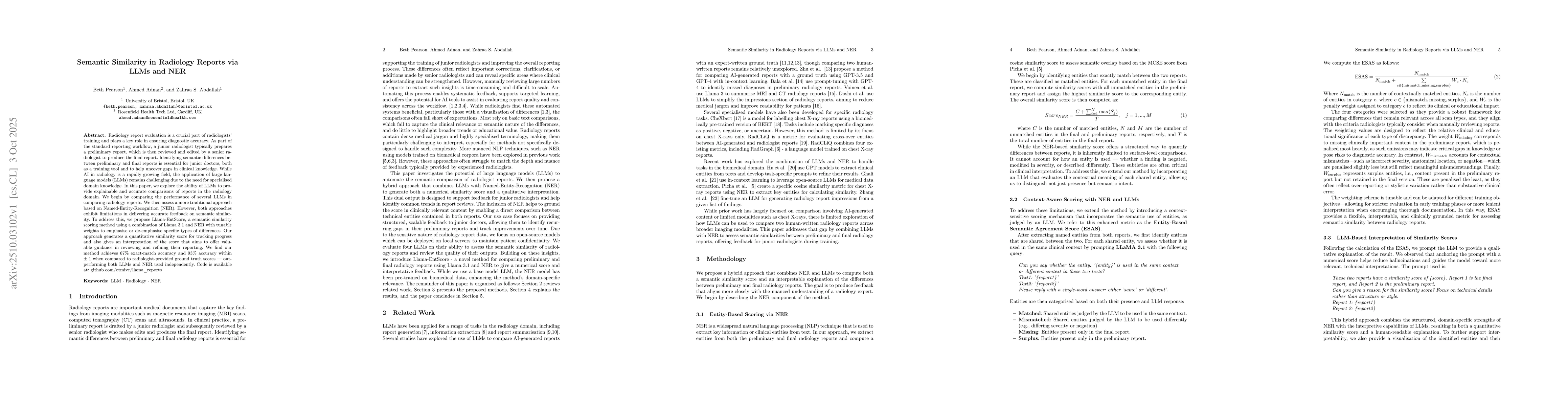 Thumbnail for Semantic Similarity in Radiology Reports via LLMs and NER