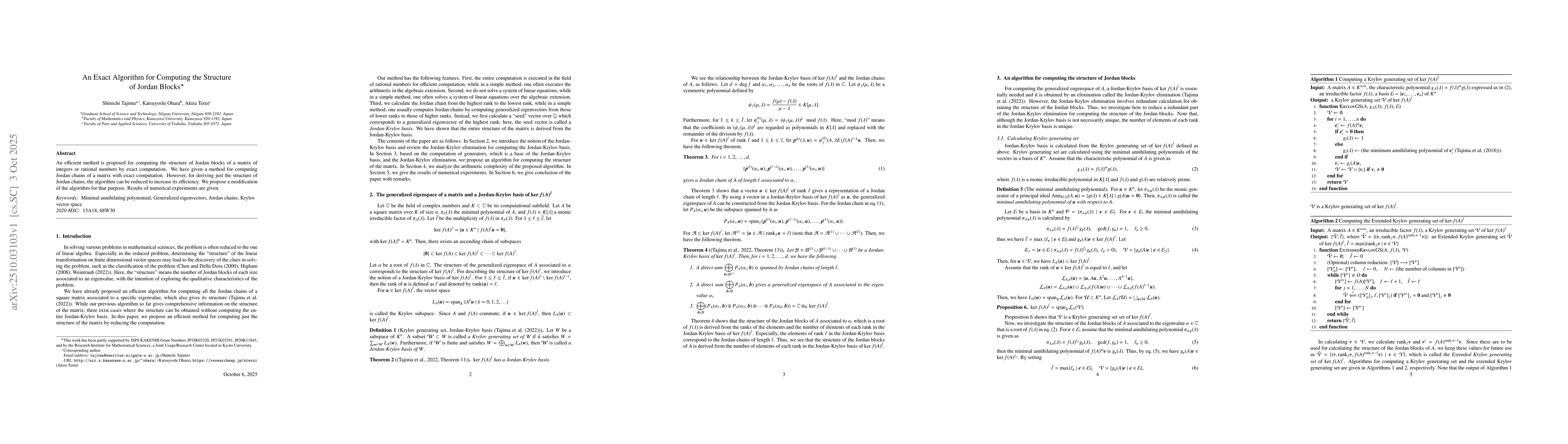 Thumbnail for An Exact Algorithm for Computing the Structure of Jordan Blocks