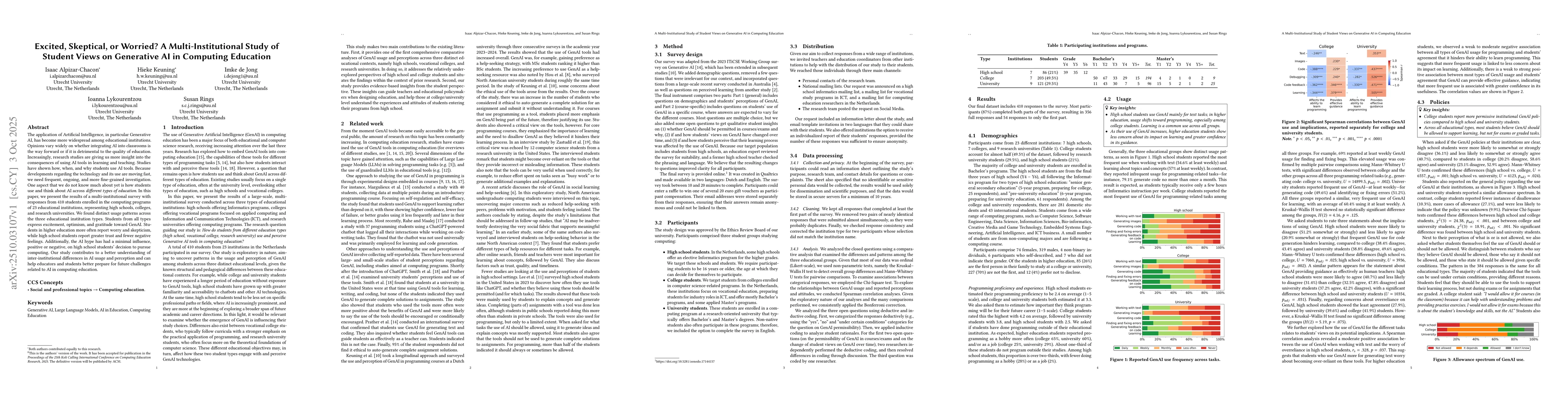 Thumbnail for Excited, Skeptical, or Worried? A Multi-Institutional Study of Student
  Views on Generative AI in Computing Education