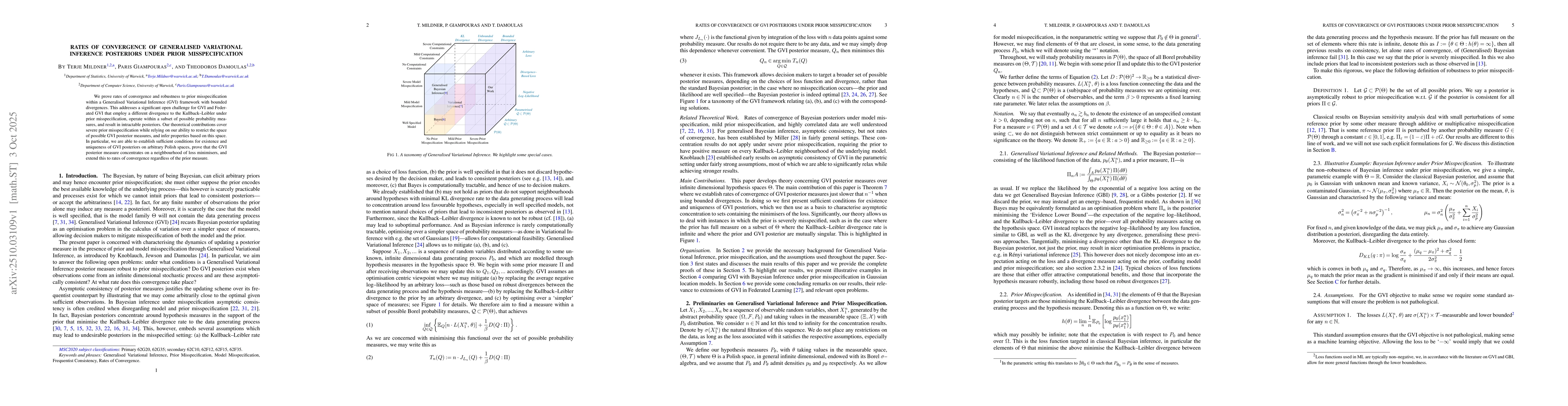 Thumbnail for Rates of Convergence of Generalised Variational Inference Posteriors
  under Prior Misspecification