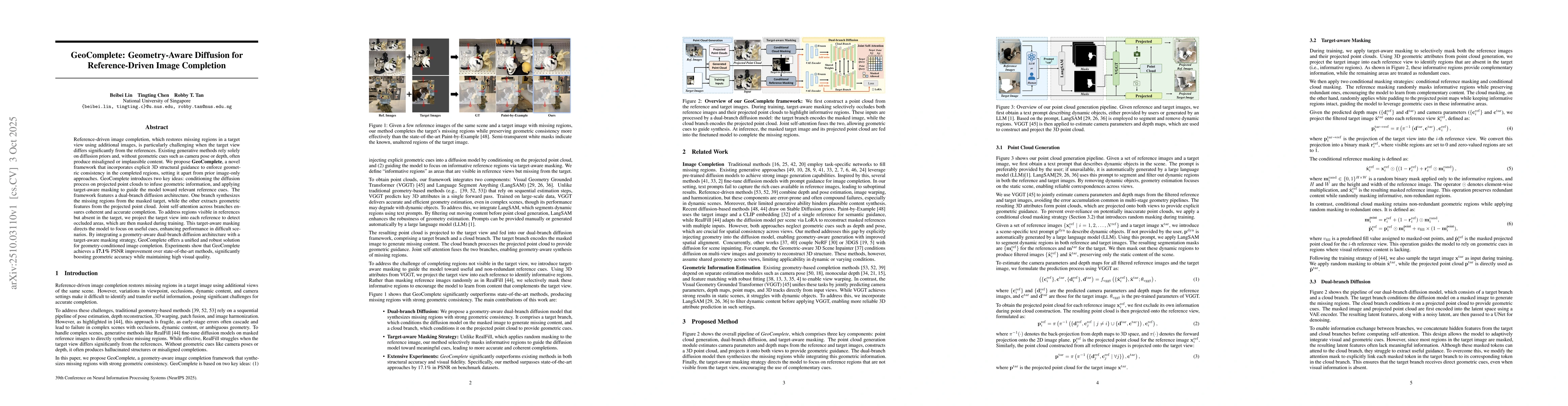 Thumbnail for GeoComplete: Geometry-Aware Diffusion for Reference-Driven Image
  Completion