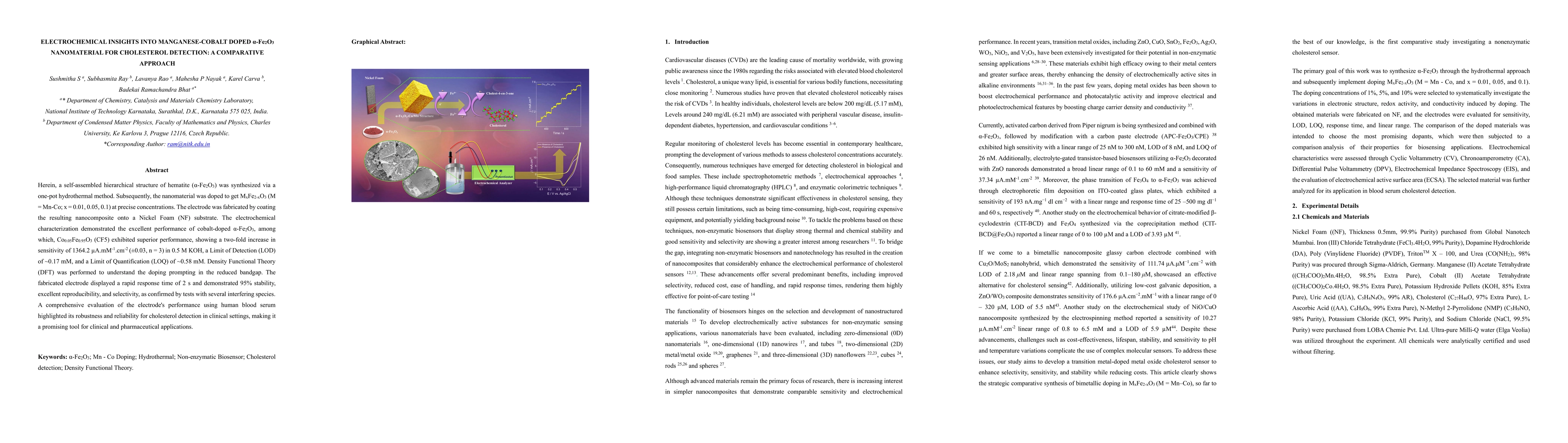 Thumbnail for Electrochemical insights into manganese-cobalt doped $α-Fe_2O_3$
  nanomaterial for cholesterol detection: A comparative approach
