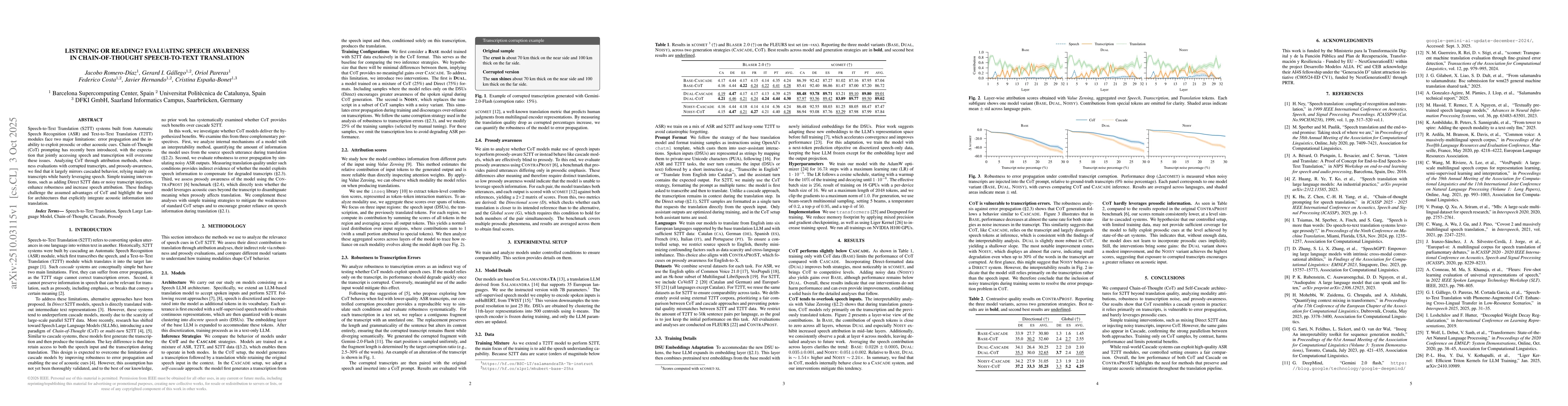 Thumbnail for Listening or Reading? Evaluating Speech Awareness in Chain-of-Thought
  Speech-to-Text Translation