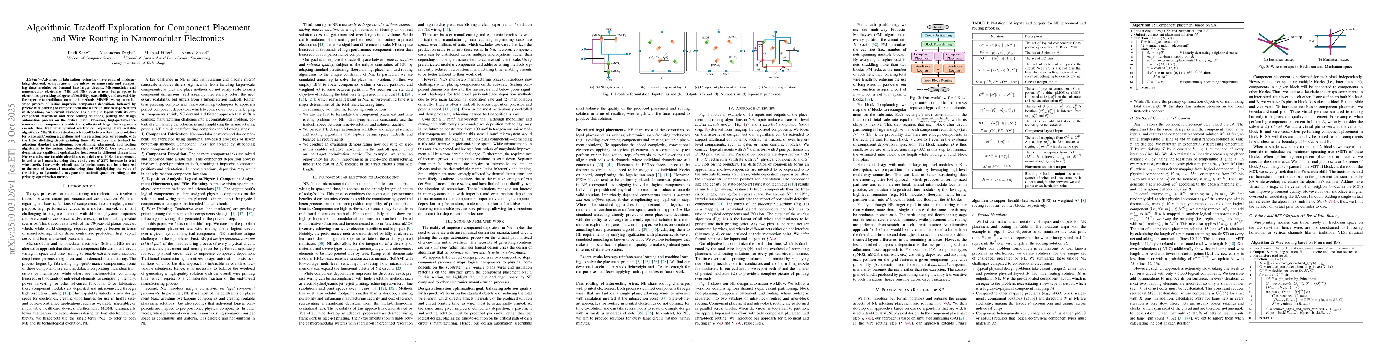 Thumbnail for Algorithmic Tradeoff Exploration for Component Placement and Wire
  Routing in Nanomodular Electronics