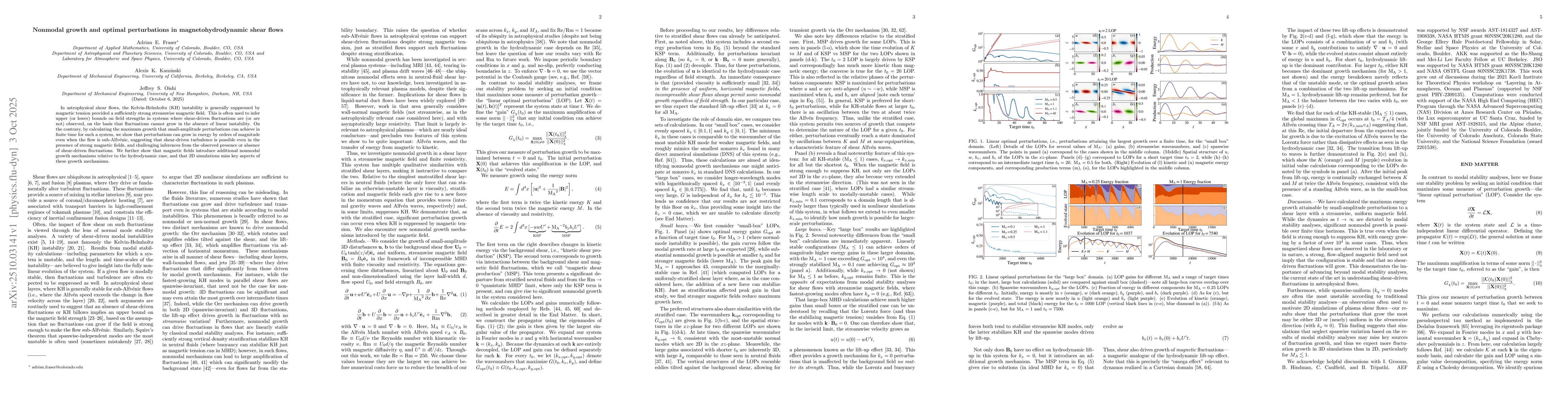 Thumbnail for Nonmodal growth and optimal perturbations in magnetohydrodynamic shear
  flows
