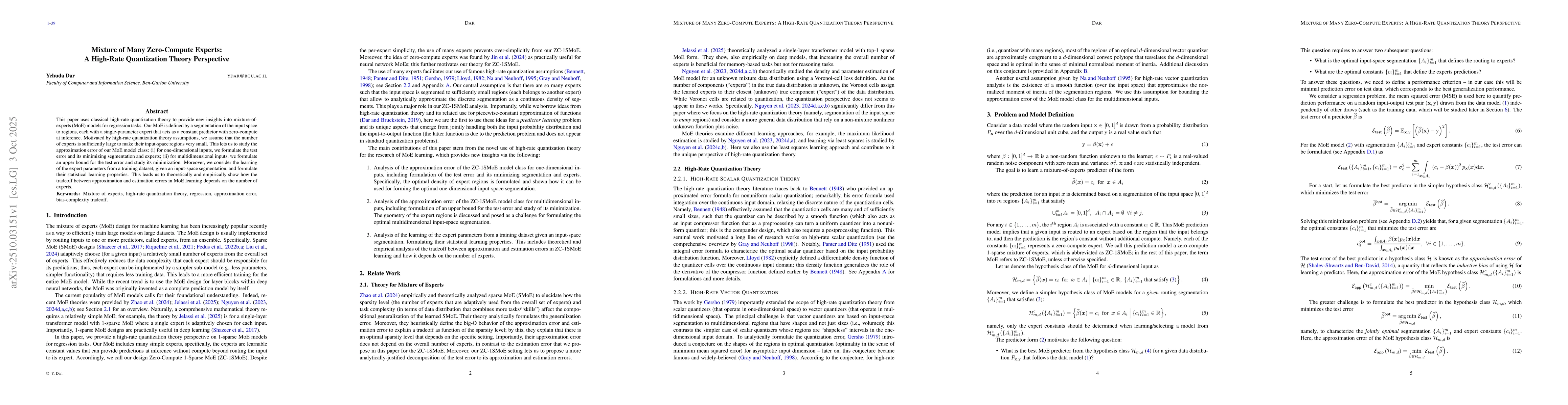 Thumbnail for Mixture of Many Zero-Compute Experts: A High-Rate Quantization Theory
  Perspective