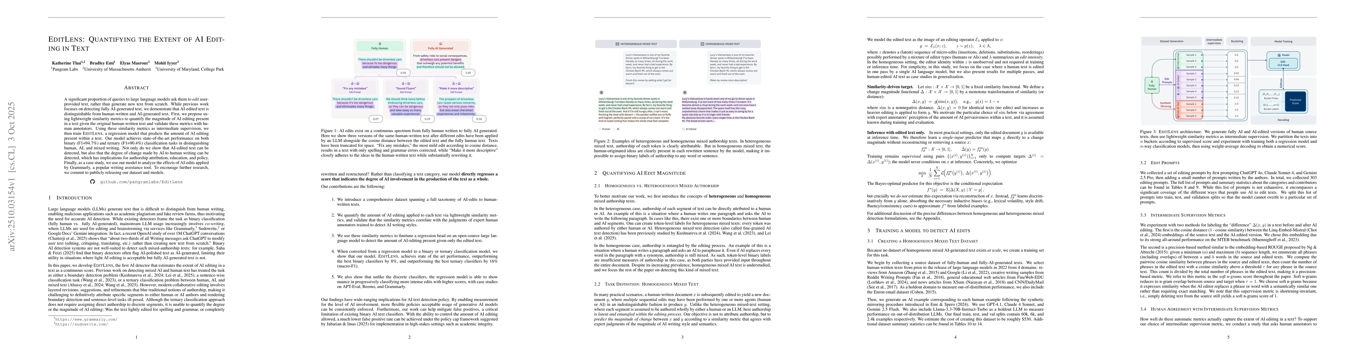 Thumbnail for EditLens: Quantifying the Extent of AI Editing in Text