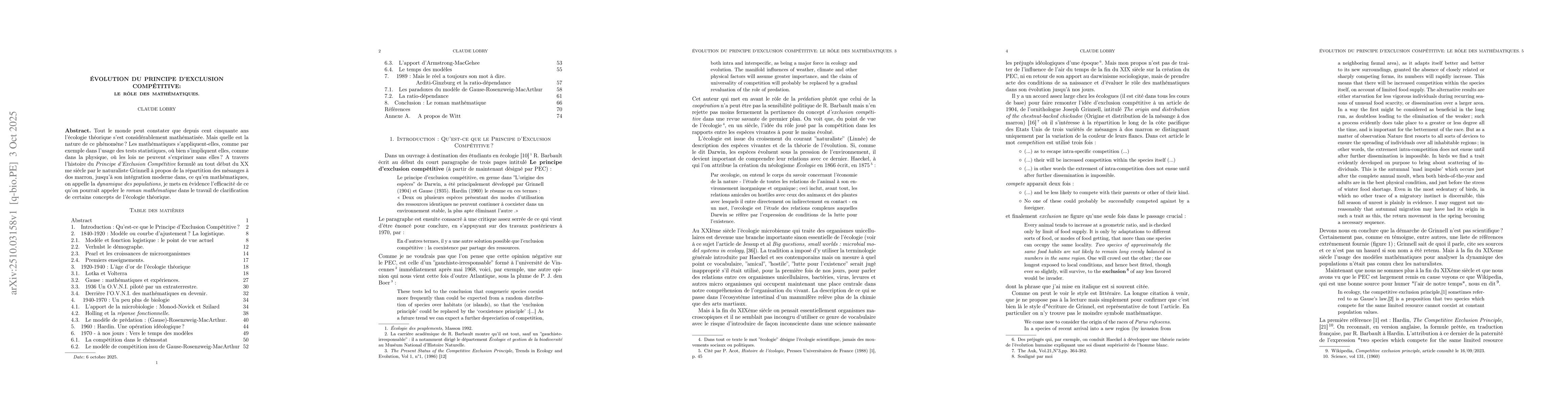 Thumbnail for Evolution du Principe d'Exclusion Compétitive : Le rôle des
  mathématiques