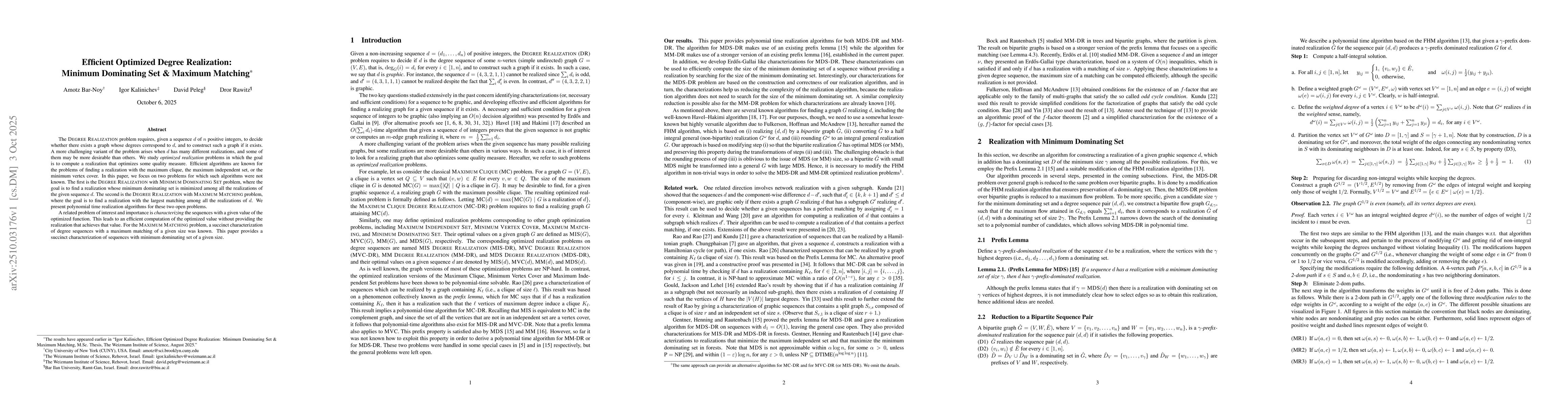 Thumbnail for Optimized Degree Realization: Minimum Dominating Set & Maximum Matching