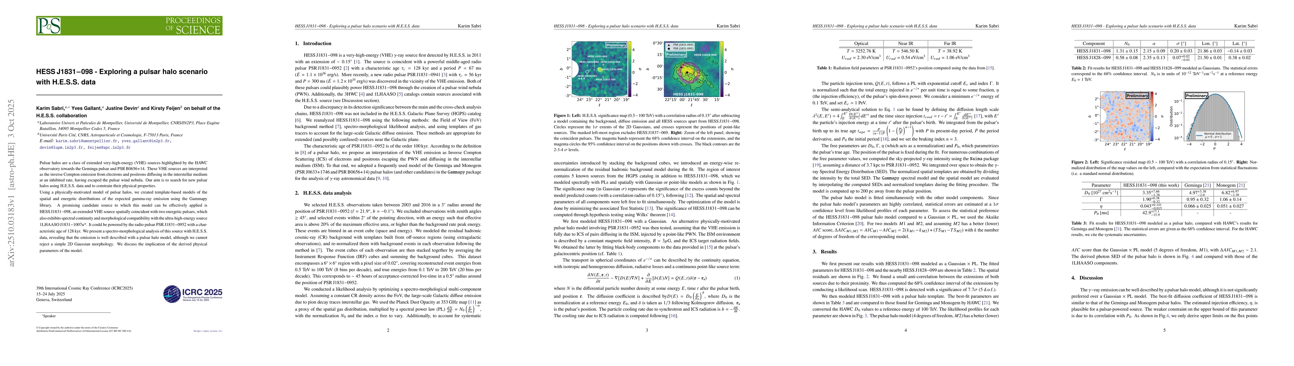Thumbnail for HESS J1831$-$098 -- Exploring a pulsar halo scenario with H.E.S.S. data