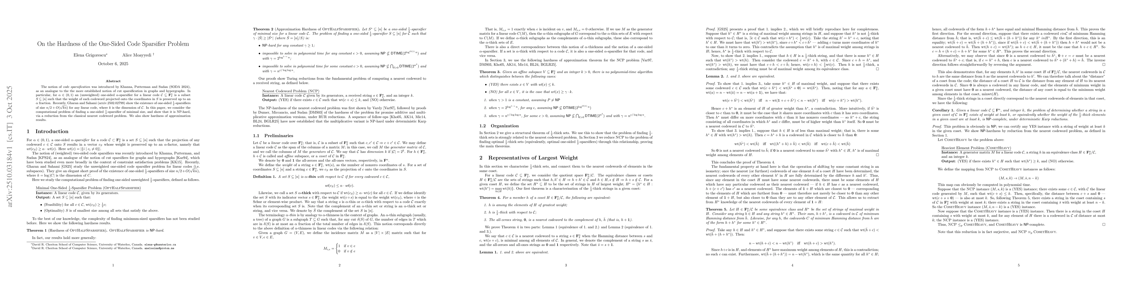 Thumbnail for On the Hardness of the One-Sided Code Sparsifier Problem