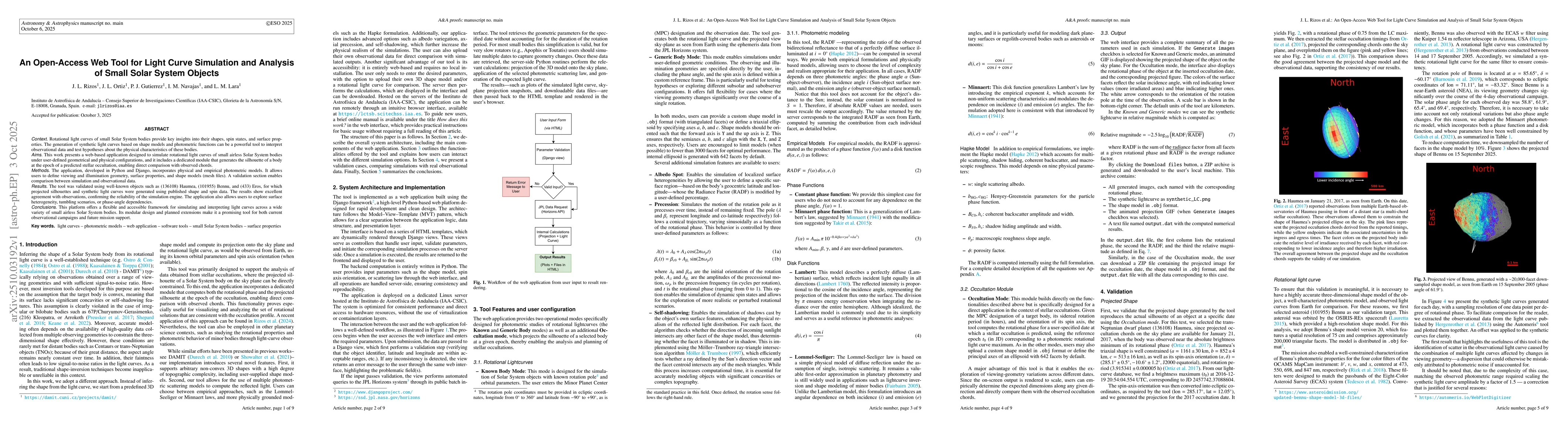 Thumbnail for An Open-Access Web Tool for Light Curve Simulation and Analysis of Small
  Solar System Objects