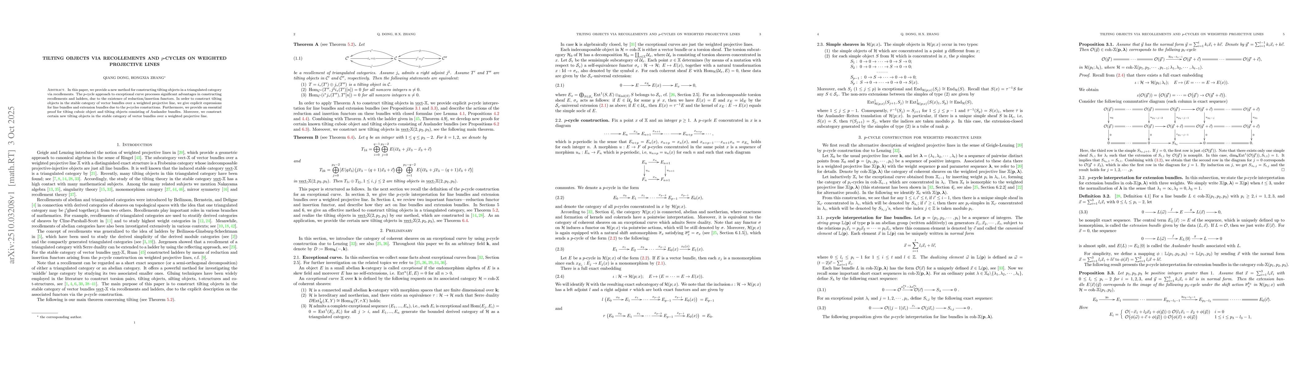 Thumbnail for Tilting Objects via Recollements and $p$-Cycles on Weighted Projective
  Lines