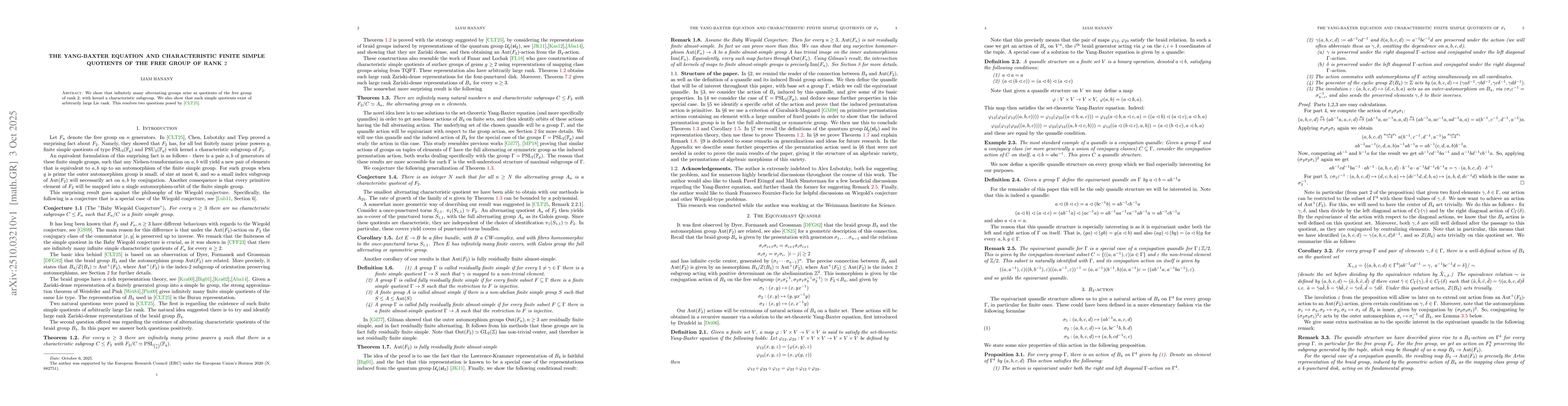 Thumbnail for The Yang-Baxter Equation and Characteristic Finite Simple Quotients of
  the Free Group of Rank $2$