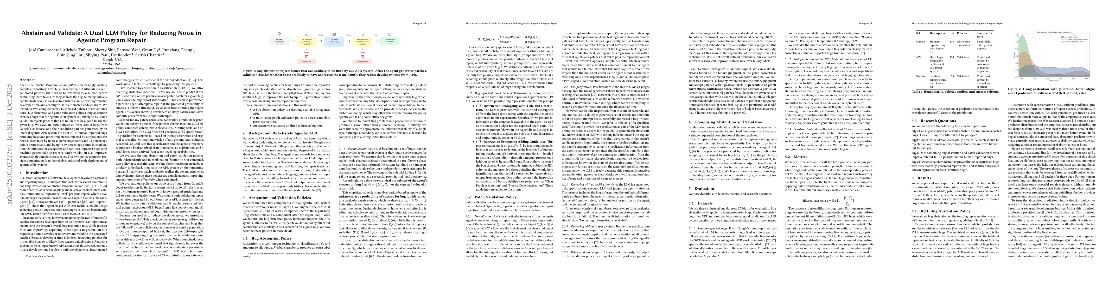 Thumbnail for Abstain and Validate: A Dual-LLM Policy for Reducing Noise in Agentic
  Program Repair