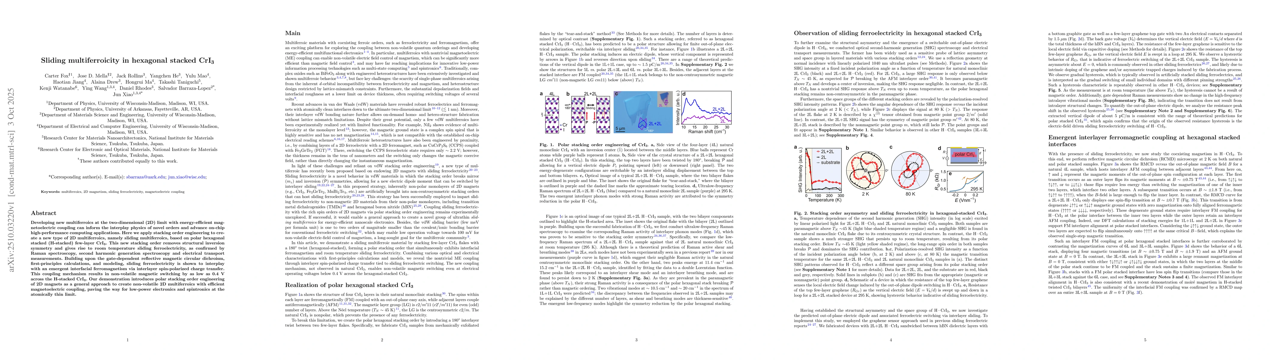 Thumbnail for Sliding multiferroicity in hexagonal stacked CrI3