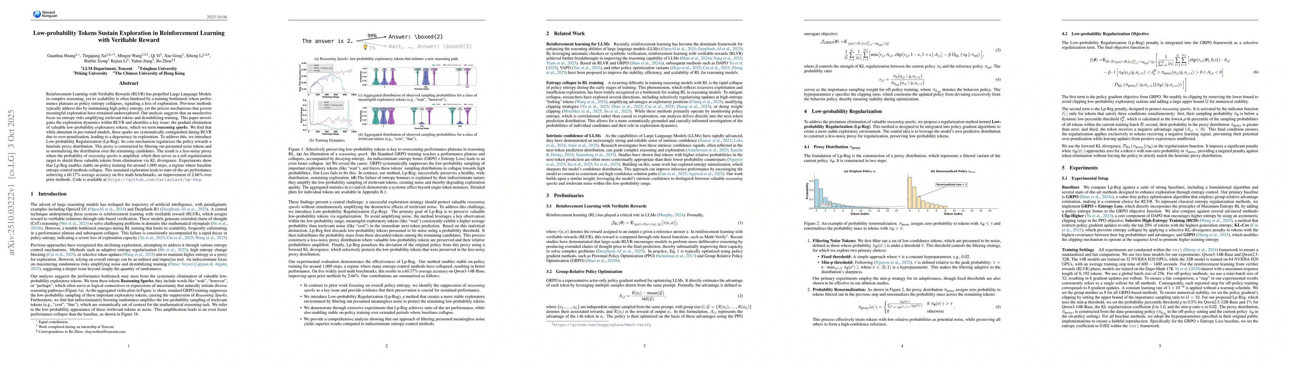 Thumbnail for Low-probability Tokens Sustain Exploration in Reinforcement Learning
  with Verifiable Reward