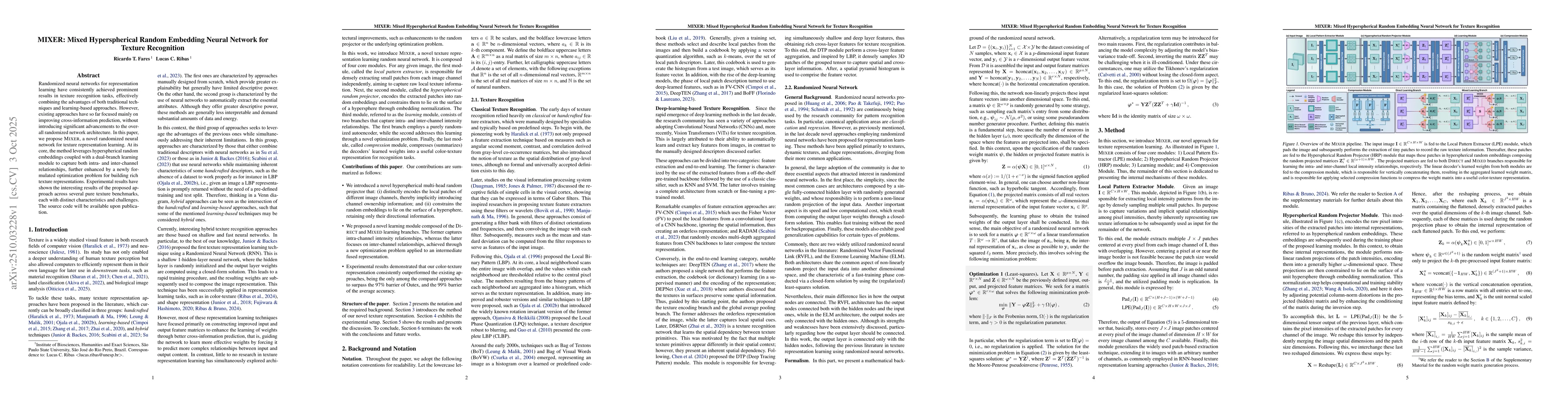 Thumbnail for MIXER: Mixed Hyperspherical Random Embedding Neural Network for Texture
  Recognition
