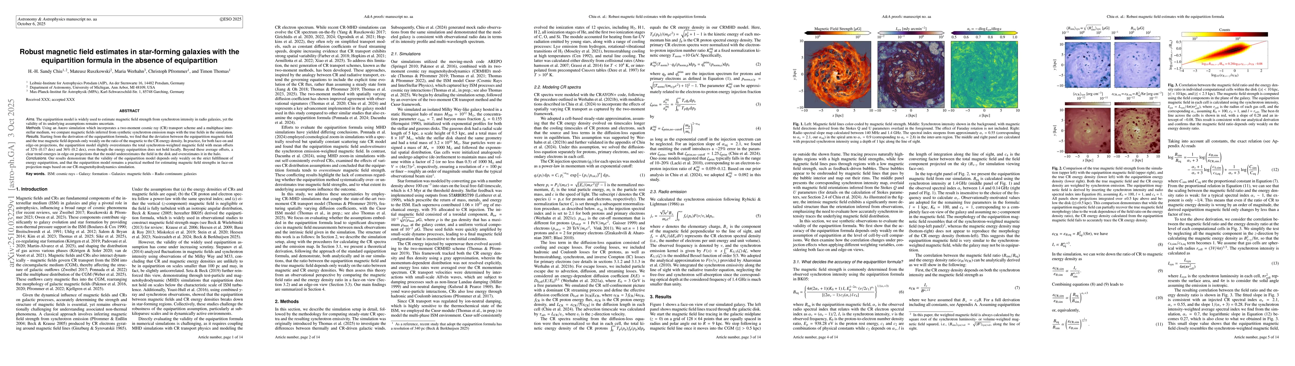 Thumbnail for Robust magnetic field estimates in star-forming galaxies with the
  equipartition formula in the absence of equipartition