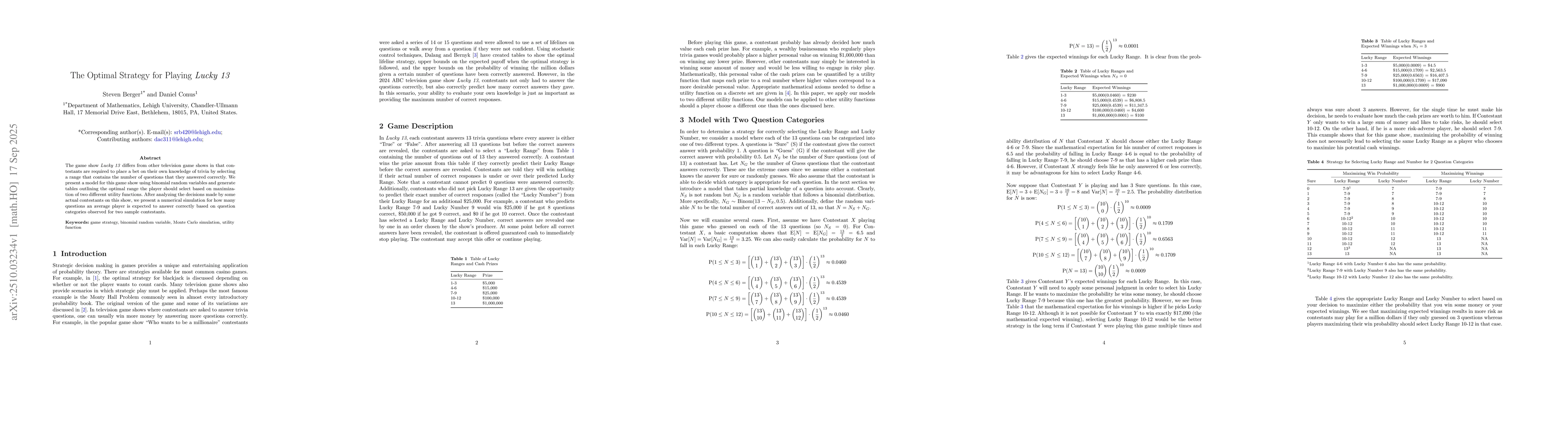 Thumbnail for The Optimal Strategy for Playing Lucky 13