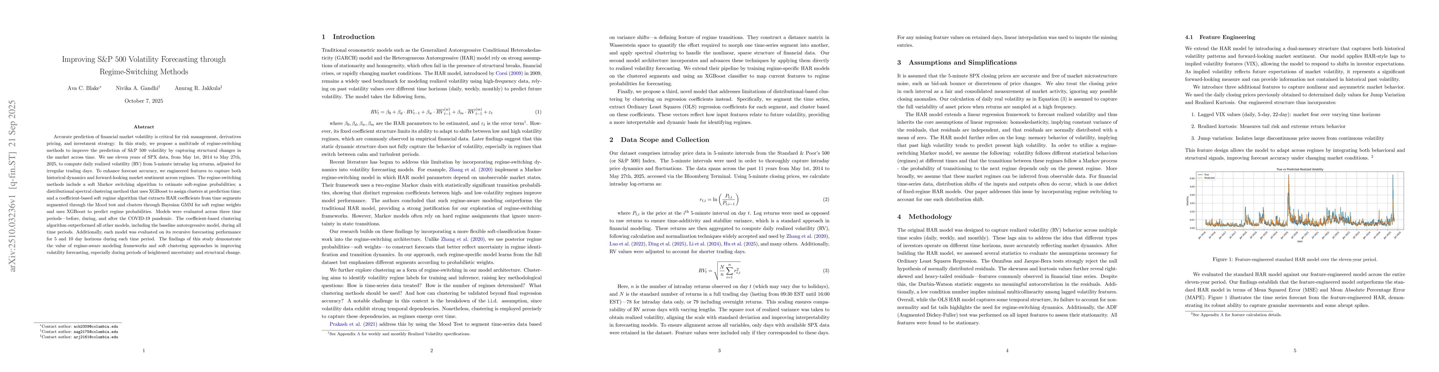 Thumbnail for Improving S&P 500 Volatility Forecasting through Regime-Switching
  Methods