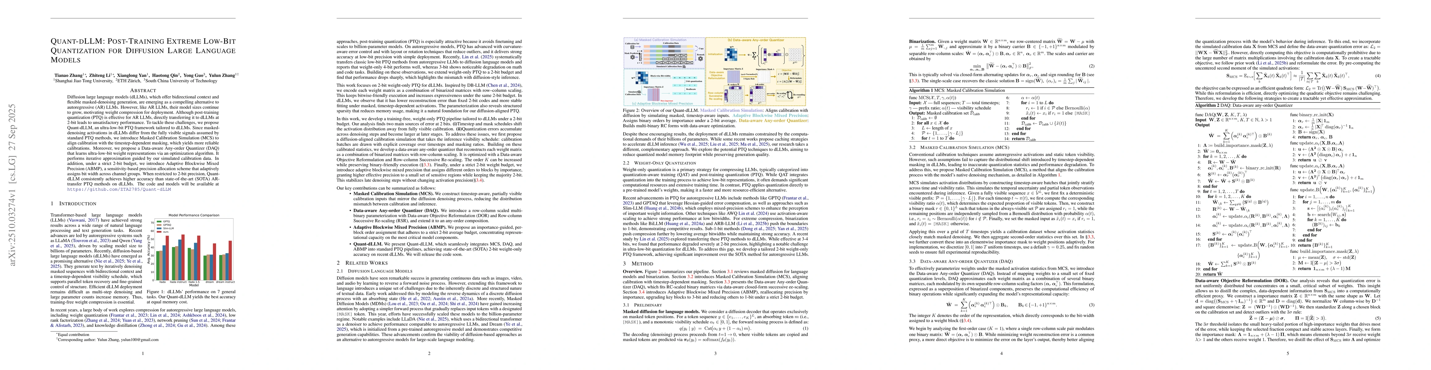 Thumbnail for Quant-dLLM: Post-Training Extreme Low-Bit Quantization for Diffusion
  Large Language Models
