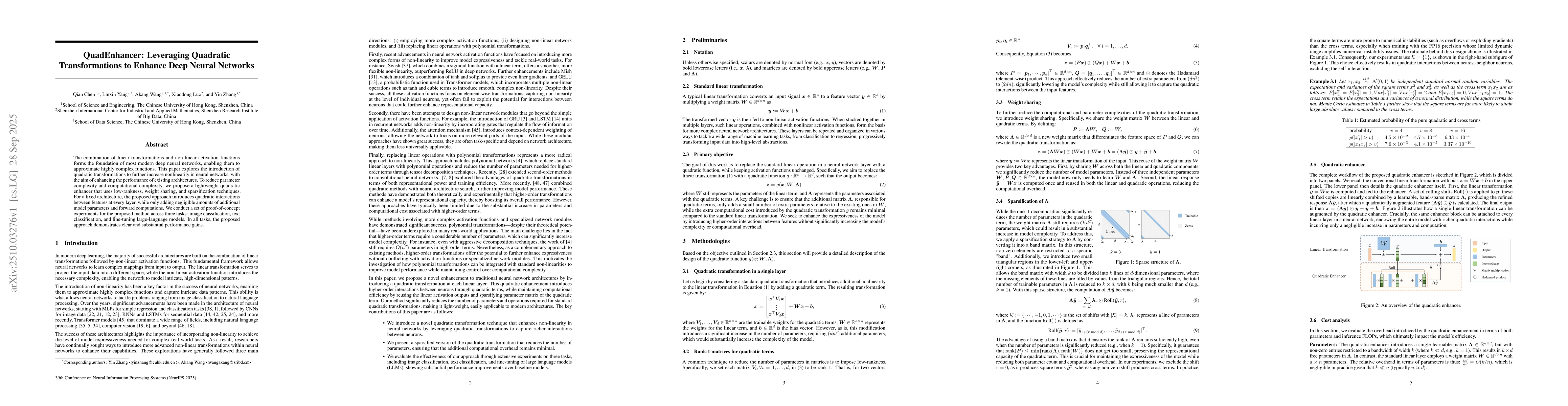 Thumbnail for QuadEnhancer: Leveraging Quadratic Transformations to Enhance Deep
  Neural Networks