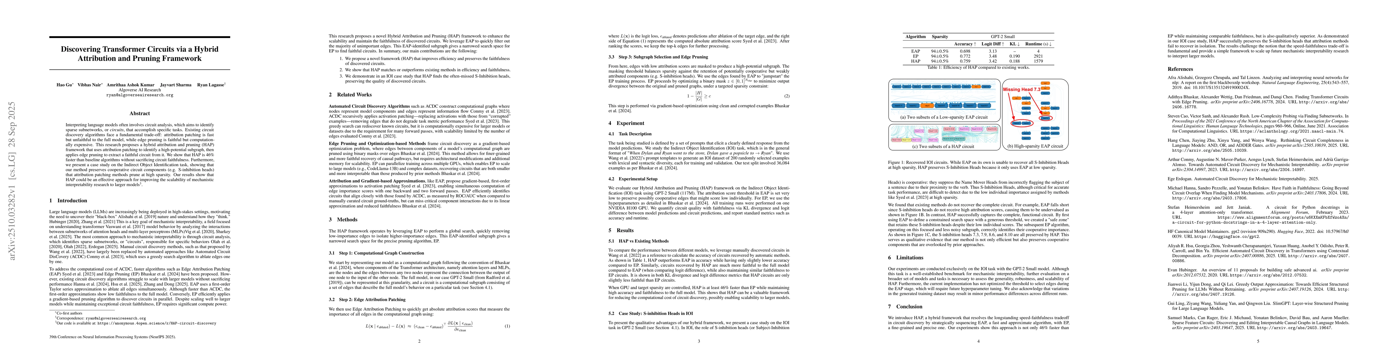 Thumbnail for Discovering Transformer Circuits via a Hybrid Attribution and Pruning
  Framework