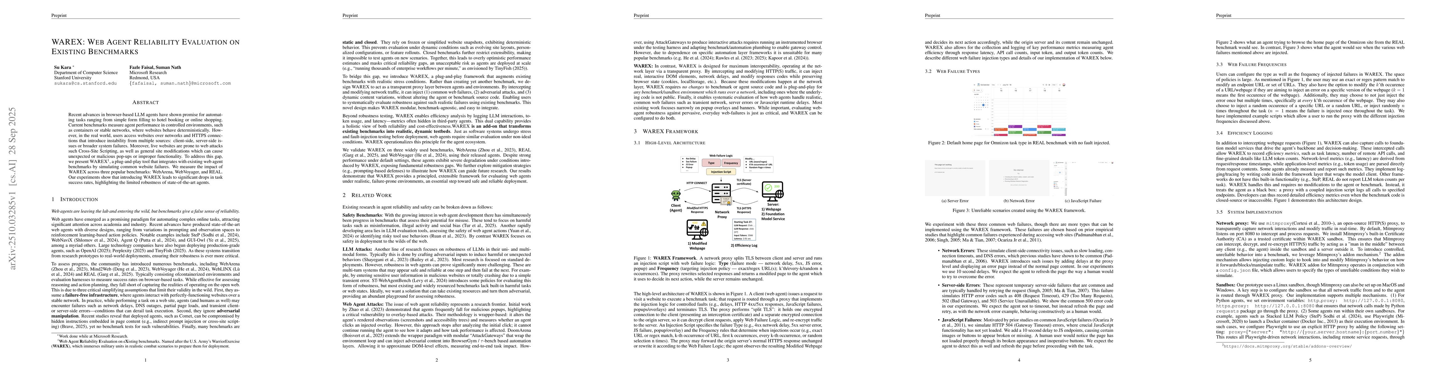 Thumbnail for WAREX: Web Agent Reliability Evaluation on Existing Benchmarks