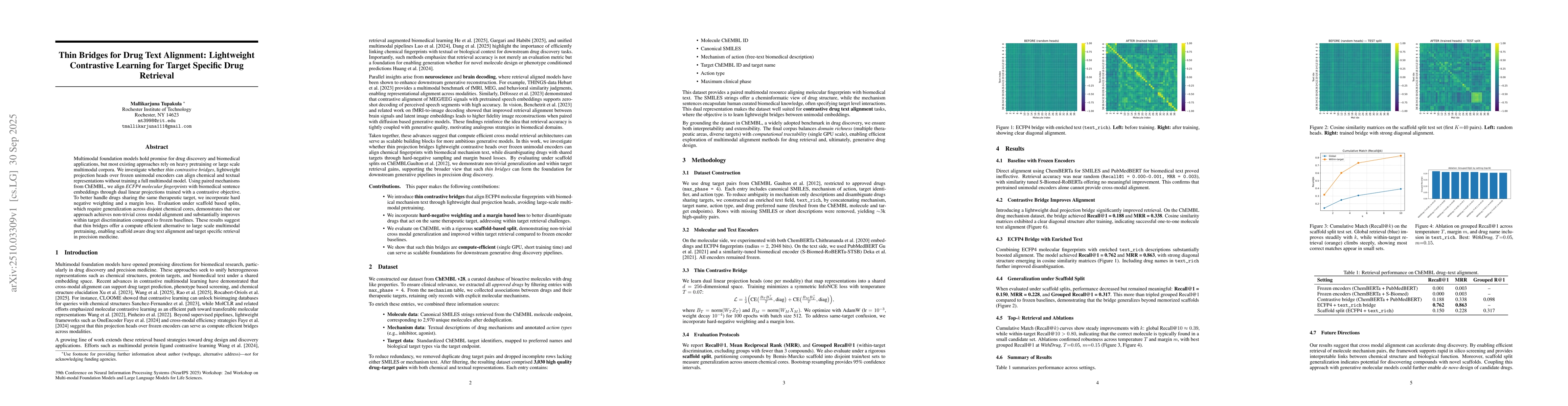 Thumbnail for Thin Bridges for Drug Text Alignment: Lightweight Contrastive Learning
  for Target Specific Drug Retrieval