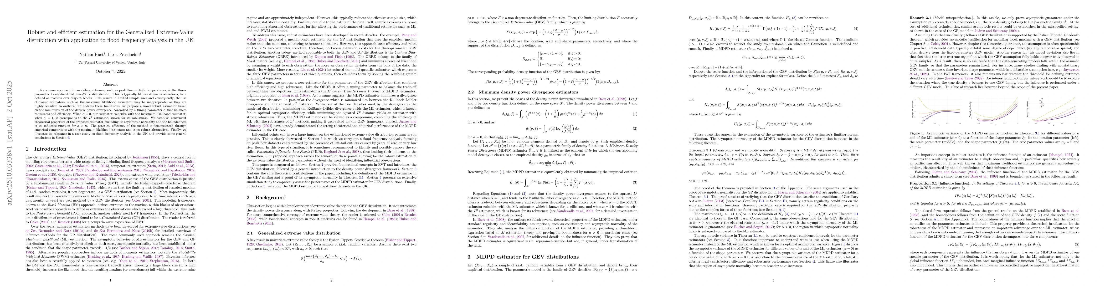 Thumbnail for Robust and efficient estimation for the Generalized Extreme-Value
  distribution with application to flood frequency analysis in the UK